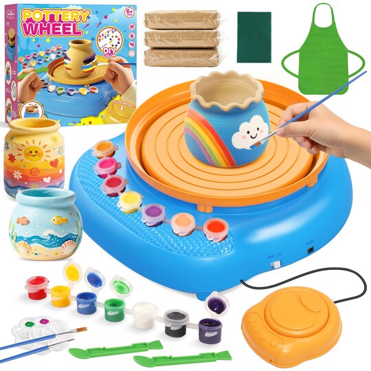 Pottery Wheel for Kids Beginners, Air-Dry Clay & Paint Kit Ages 6-12